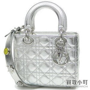 My Lady Dior Handbag Silver Pele Grain Cannage Quilting Shoulder Bag